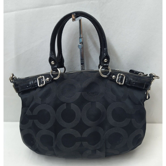 Coach Madison Signature Black Canvas Leather Zip Top Handle Satchel - Picture 2 of 16